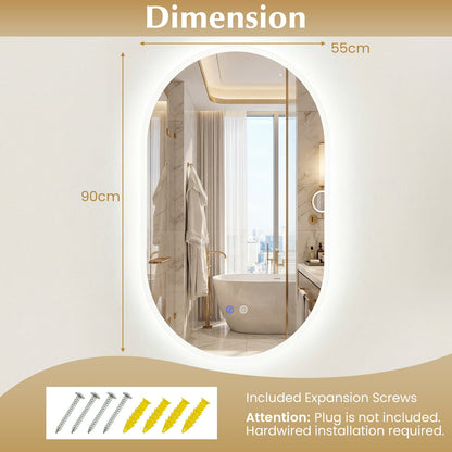 90 x 55 CM Lighted Mirror for Bathroom Wall Backlit Shatterproof Mirror