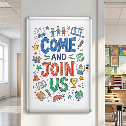 90 x 60 cm Enclosed Bulletin Board with Locking Door and Aluminum Alloy Frame-Silver