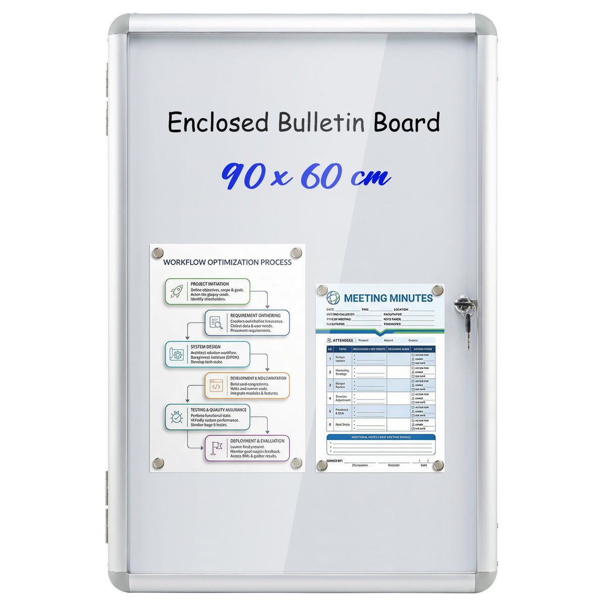 90 x 60 cm Enclosed Bulletin Board with Locking Door and Aluminum Alloy Frame-Silver