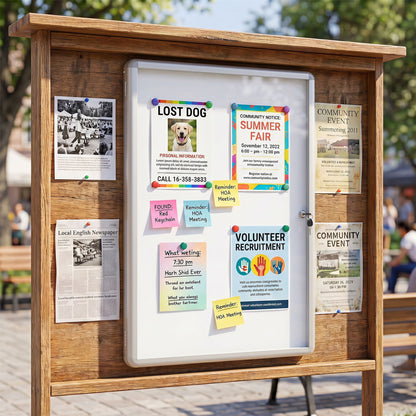 90 x 60 cm Enclosed Bulletin Board with Locking Door and Aluminum Alloy Frame-Silver