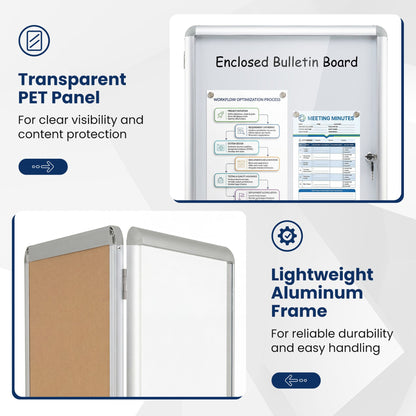 90 x 60 cm Enclosed Bulletin Board with Locking Door and Aluminum Alloy Frame-Silver