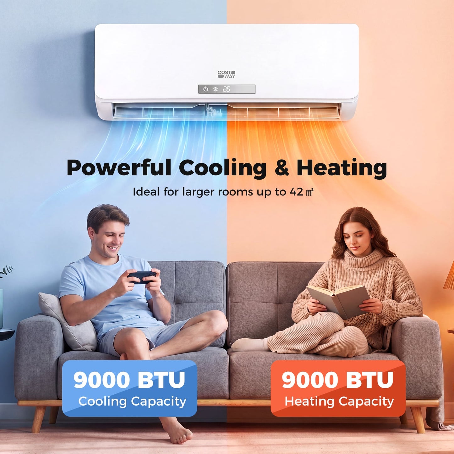 9000 BTU Mini Split Air Conditioner and Heater A++ Energy Efficient Split AC Cools Up to 42㎡