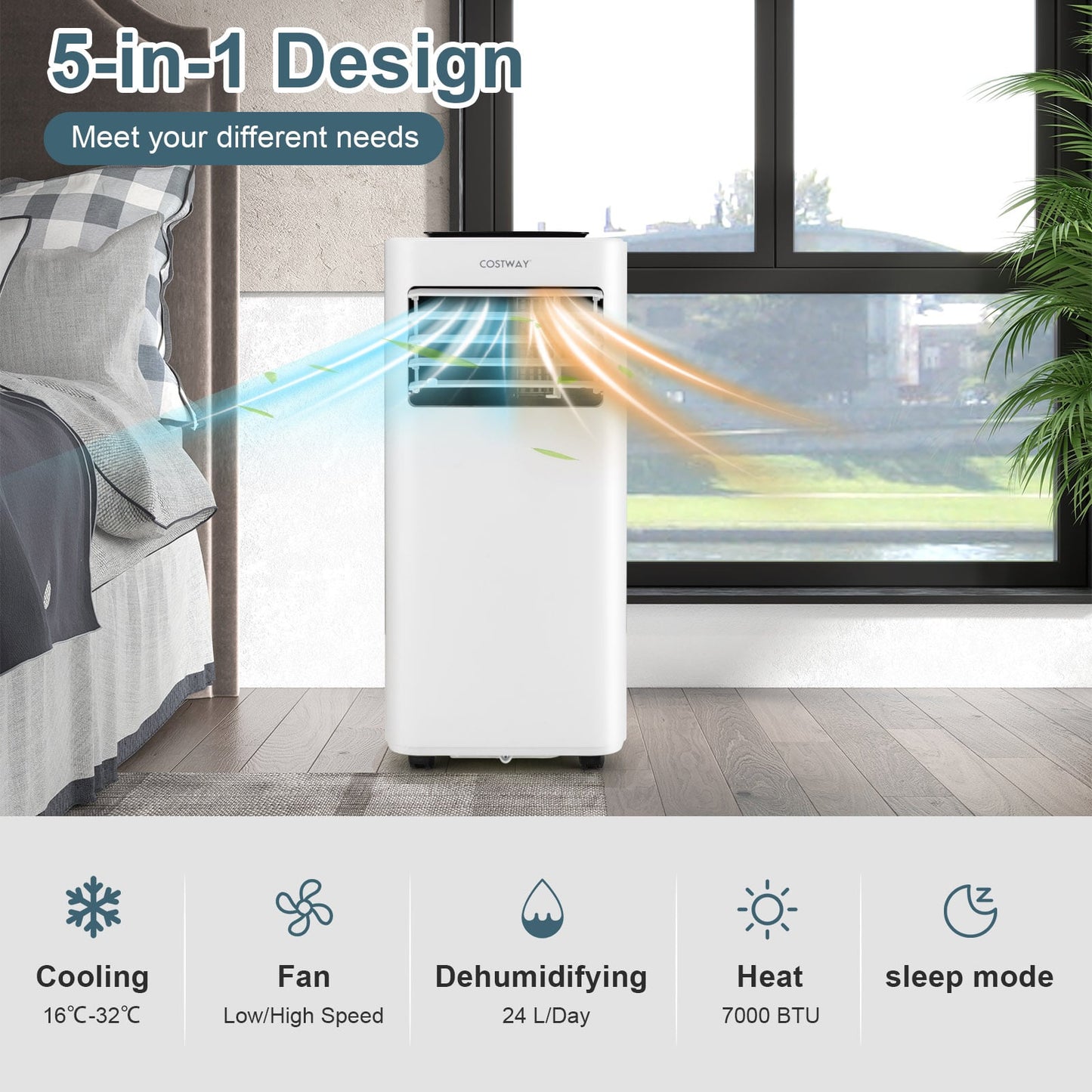 7000/9000 BTU 4-in-1 Portable AC Unit with Remote Control-9000 BTU