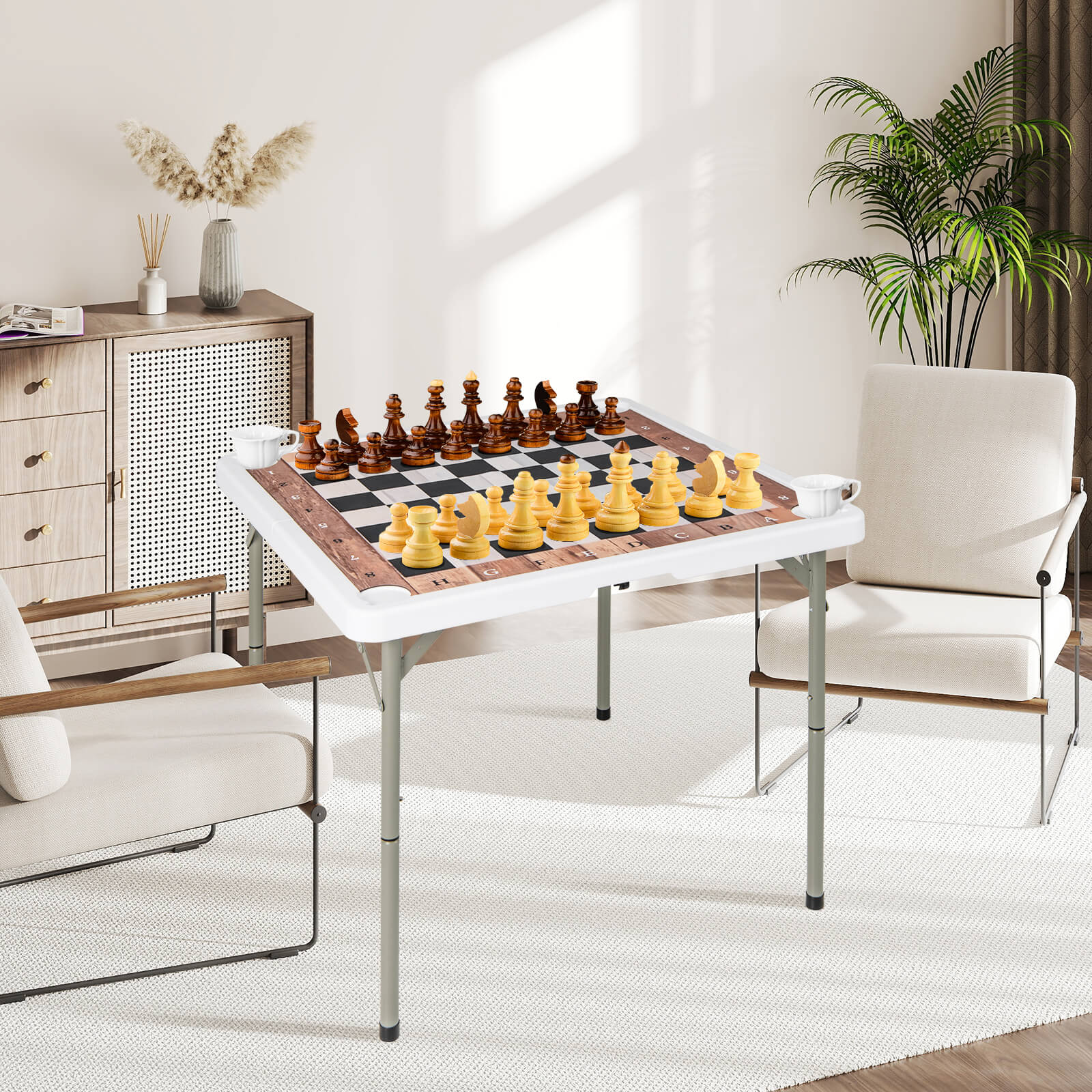 90 CM Folding Chess Table with Removable Table Mat