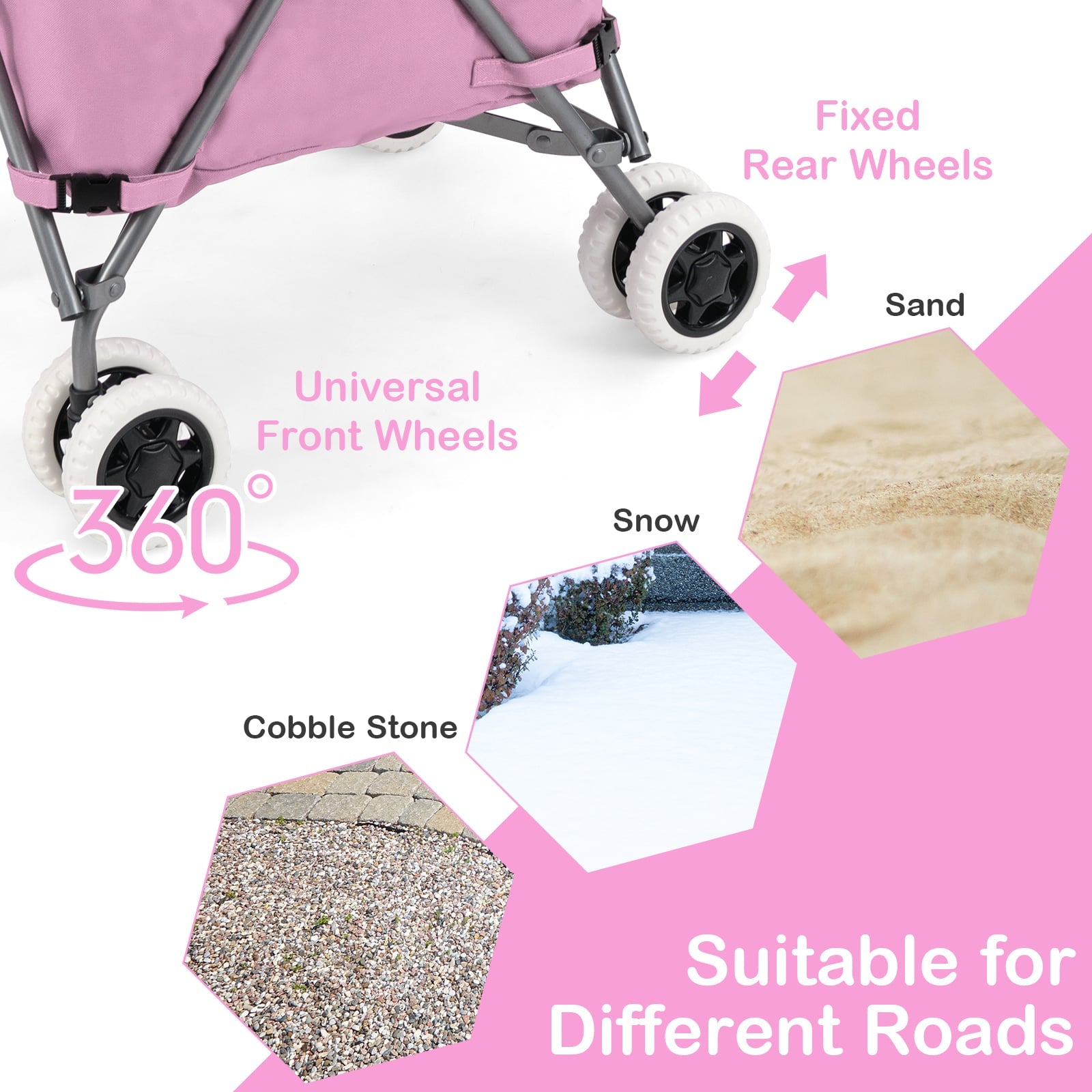 90L Folding Shopping Trolley with Removable Waterproof Bag and Cover-Pink