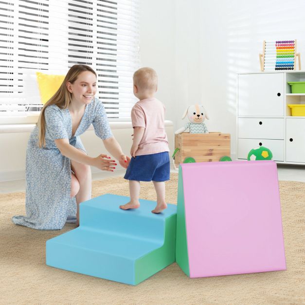 2 Pieces Soft Foam Indoor Toddler Climb Slide Activity Play Set-Pink