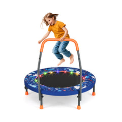 90 cm Folding Mini Trampoline for Kids with Lights and Padded Safety Cover-Navy