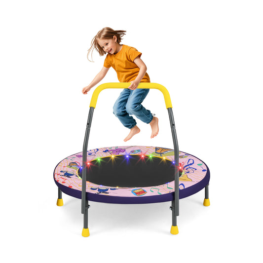 90 cm Folding Mini Trampoline for Kids with Lights and Padded Safety Cover-Pink