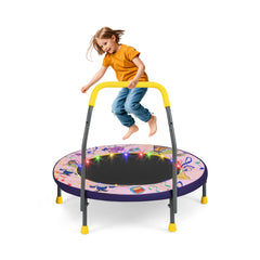 90 cm Folding Mini Trampoline for Kids with Lights and Padded Safety Cover-Pink