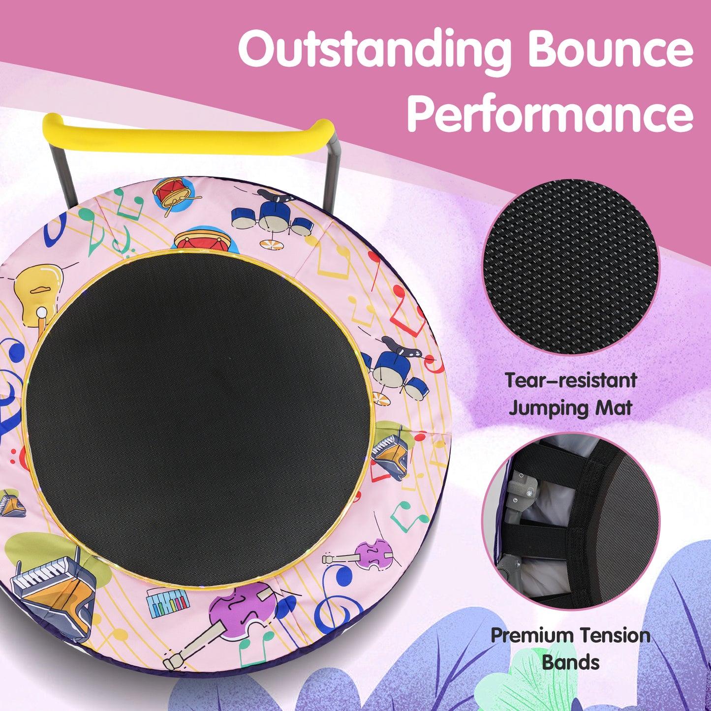 90 cm Folding  Mini Trampoline for Kids with Lights and Padded Safety Cover-Pink
