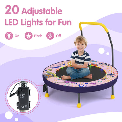 90 cm Folding  Mini Trampoline for Kids with Lights and Padded Safety Cover-Pink