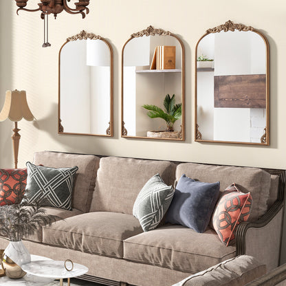 90 x 61cm Antiqued Gold Wall Mirror with Baroque Ornate Frame-M