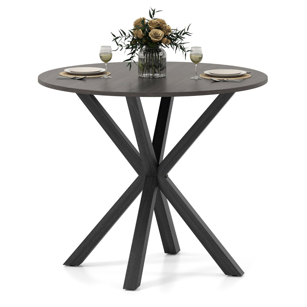 90CM Wood Dining Table with Intersecting Pedestal Base-Black