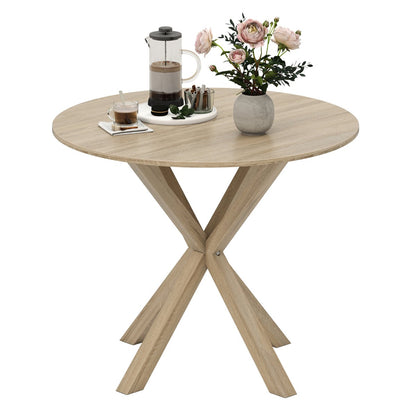 90CM Wood Dining Table with Intersecting Pedestal Base-Brown