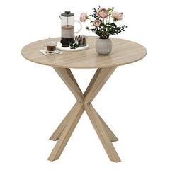 90CM Wood Dining Table with Intersecting Pedestal Base-Brown