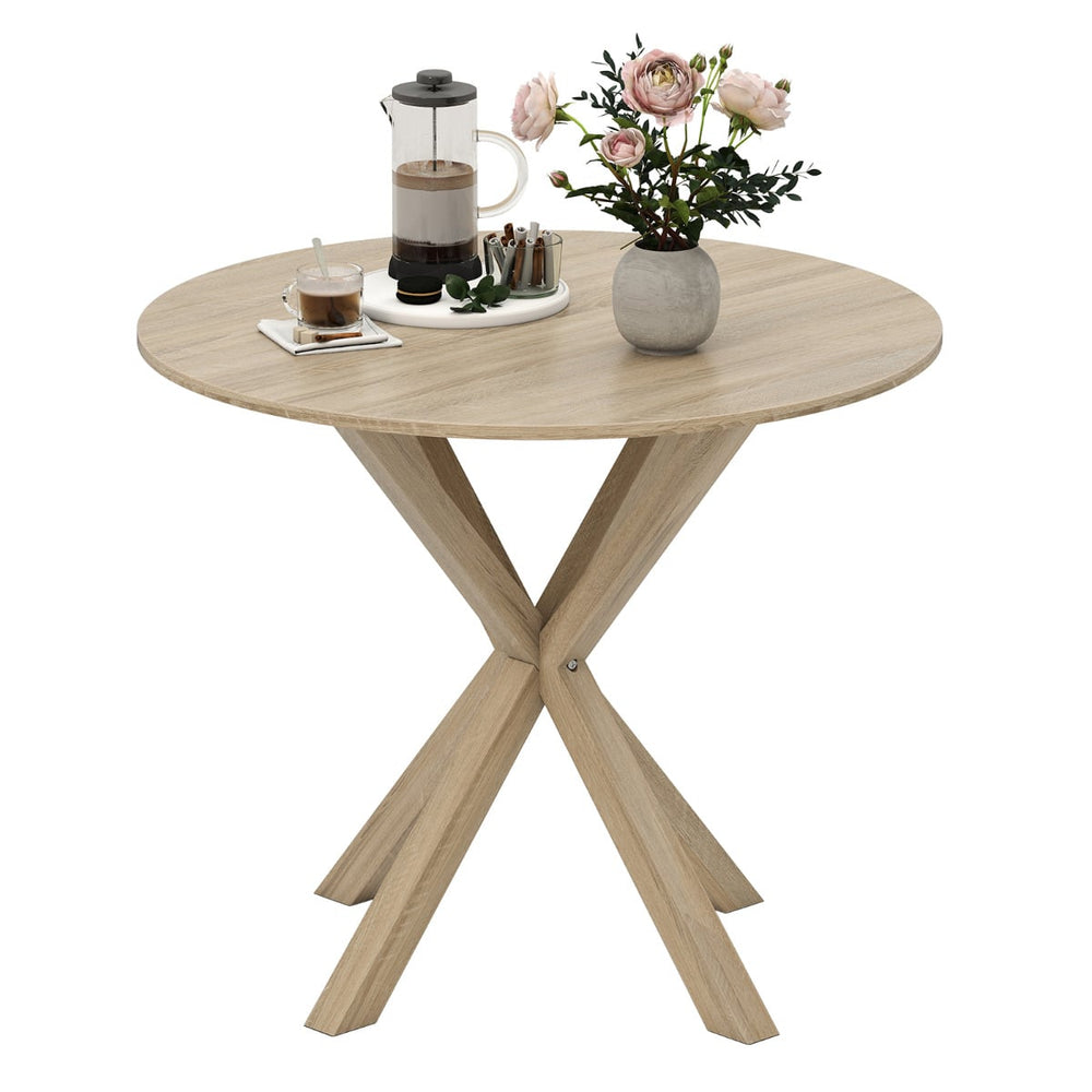 90CM Wood Dining Table with Intersecting Pedestal Base-Brown