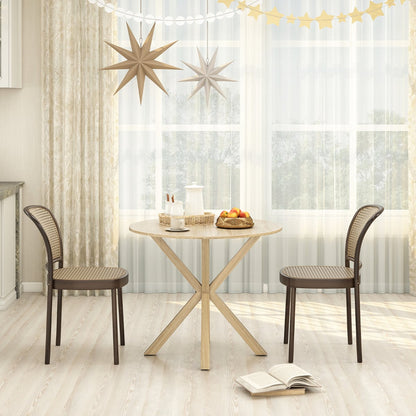 90CM Wood Dining Table with Intersecting Pedestal Base-Brown