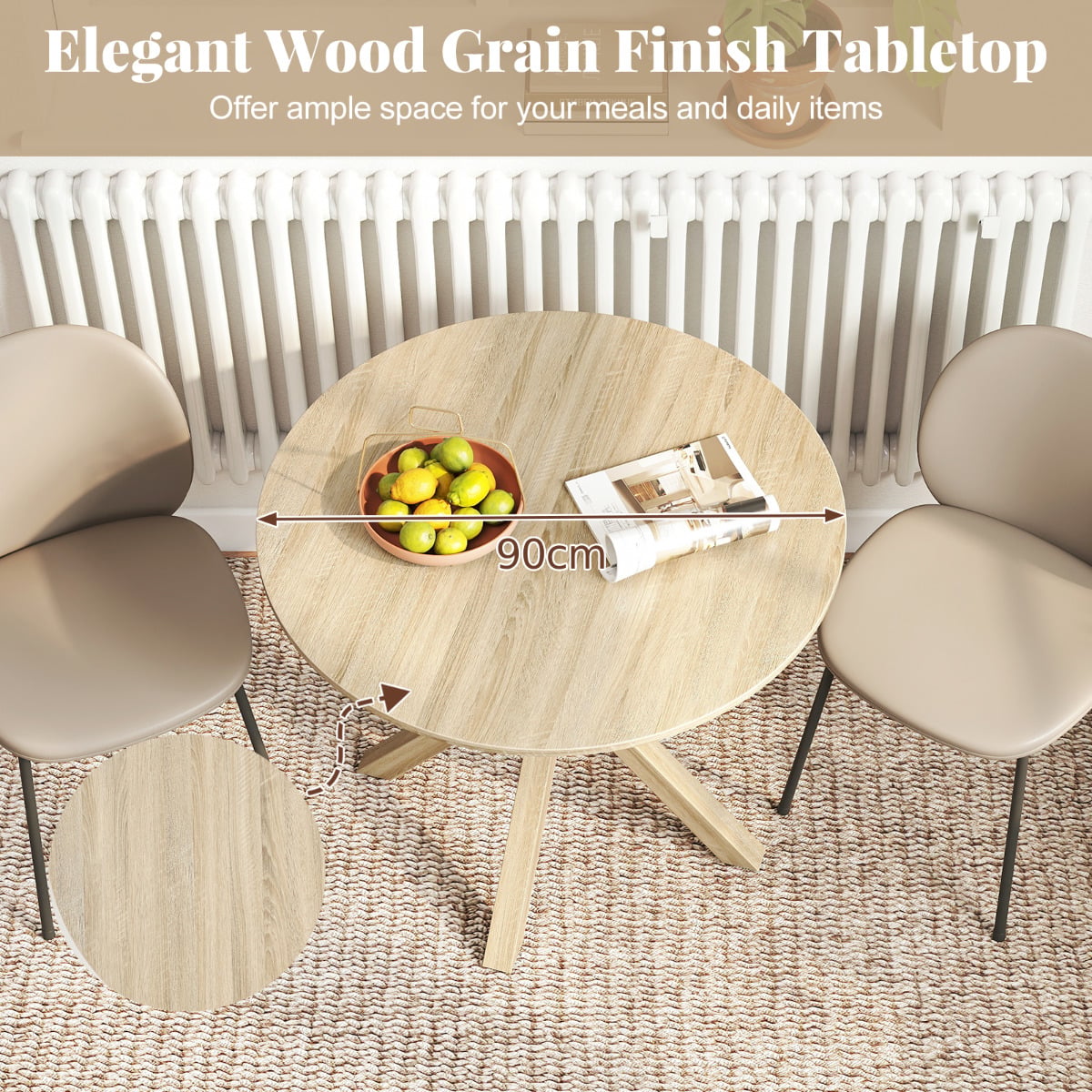 90CM Wood Dining Table with Intersecting Pedestal Base-Brown