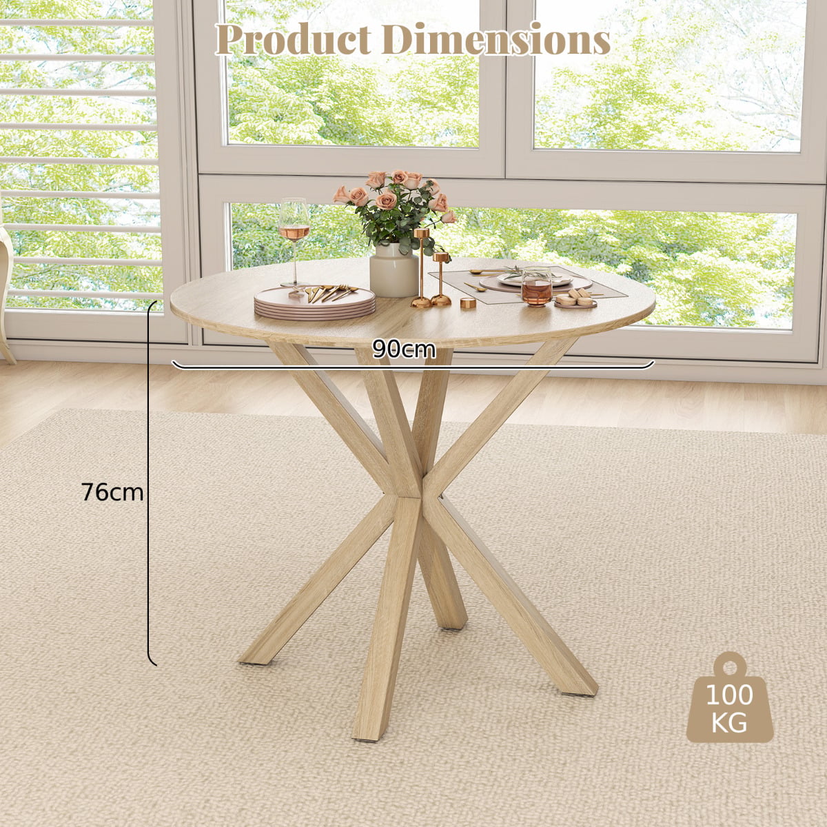 90CM Wood Dining Table with Intersecting Pedestal Base-Brown