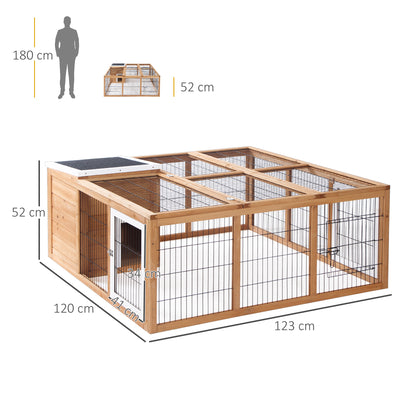 PawHut Rabbit Hutch Outdoor, Guinea Pig House, Bunny Run Cage with Openable Top for 1â€“2 Rabbits, 123 x 120 x 52cm, Yellow