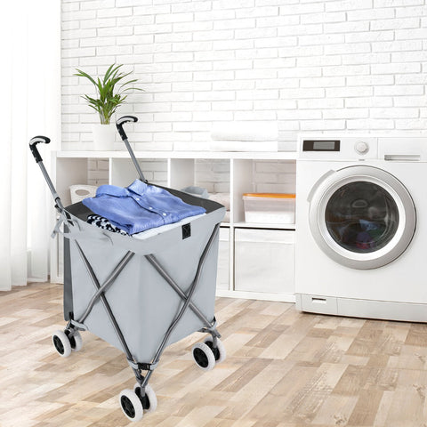 90L Folding Shopping Trolley with Removable Waterproof Bag and Cove-Grey