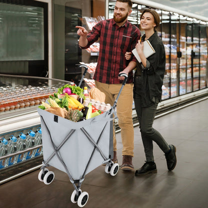 90L Folding Shopping Trolley with Removable Waterproof Bag and Cove-Grey