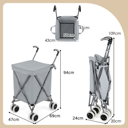90L Folding Shopping Trolley with Removable Waterproof Bag and Cove-Grey