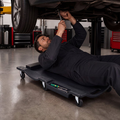 91 CM Low Profile Rolling Garage Creeper with Padded Headrest-Black