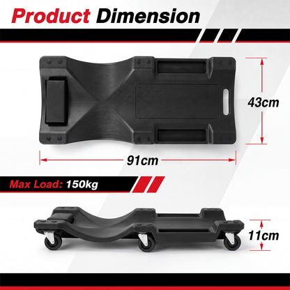 91 CM Low Profile Rolling Garage Creeper with Padded Headrest-Black