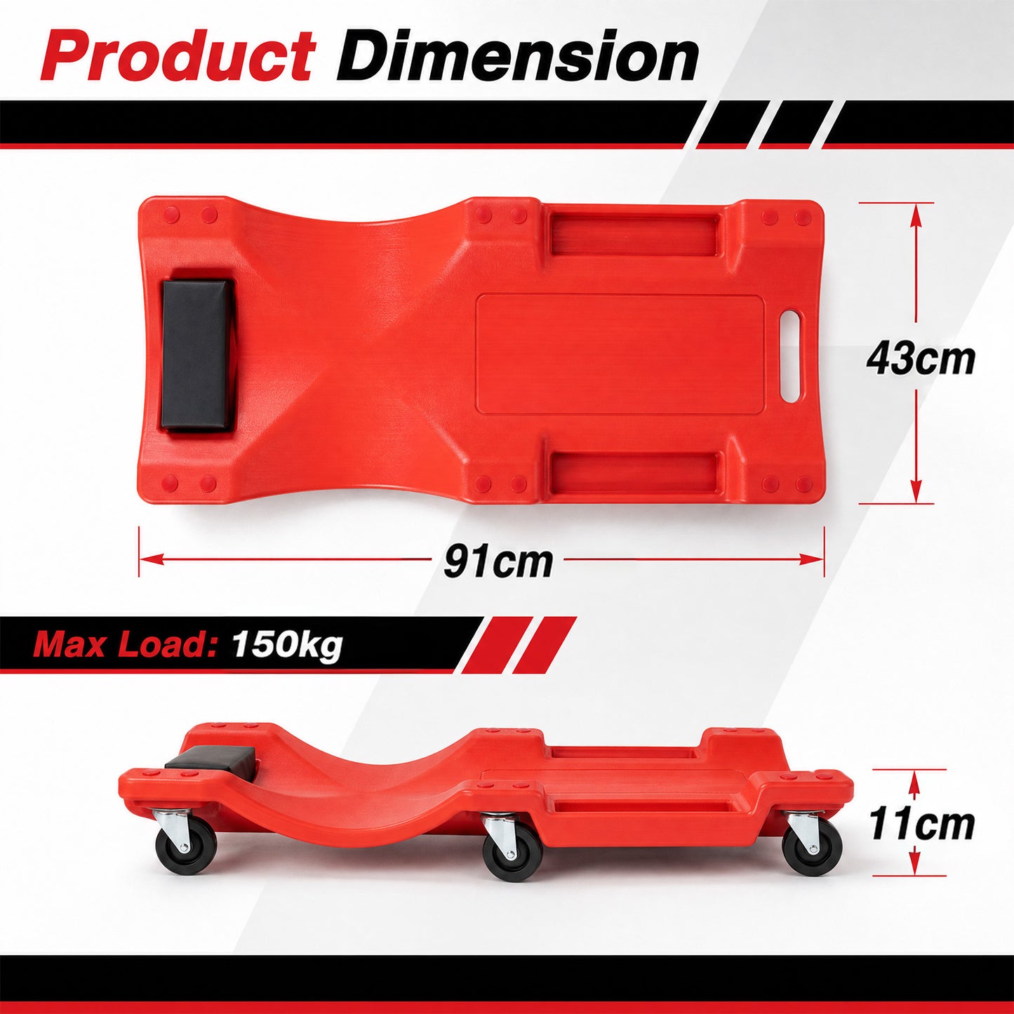 91 CM Low Profile Rolling Garage Creeper with Padded Headrest-Red