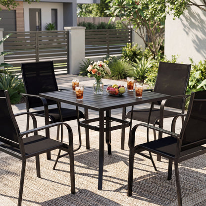 91CM Square Patio Table for 4 Outdoor Metal Dining Table with Umbrella Hole-Black