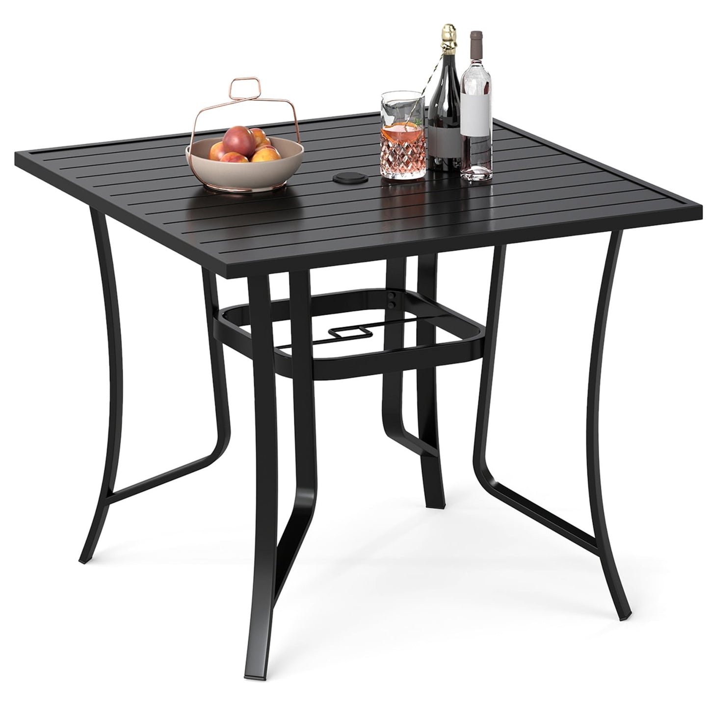 91CM Square Patio Table for 4 Outdoor Metal Dining Table with Umbrella Hole-Black