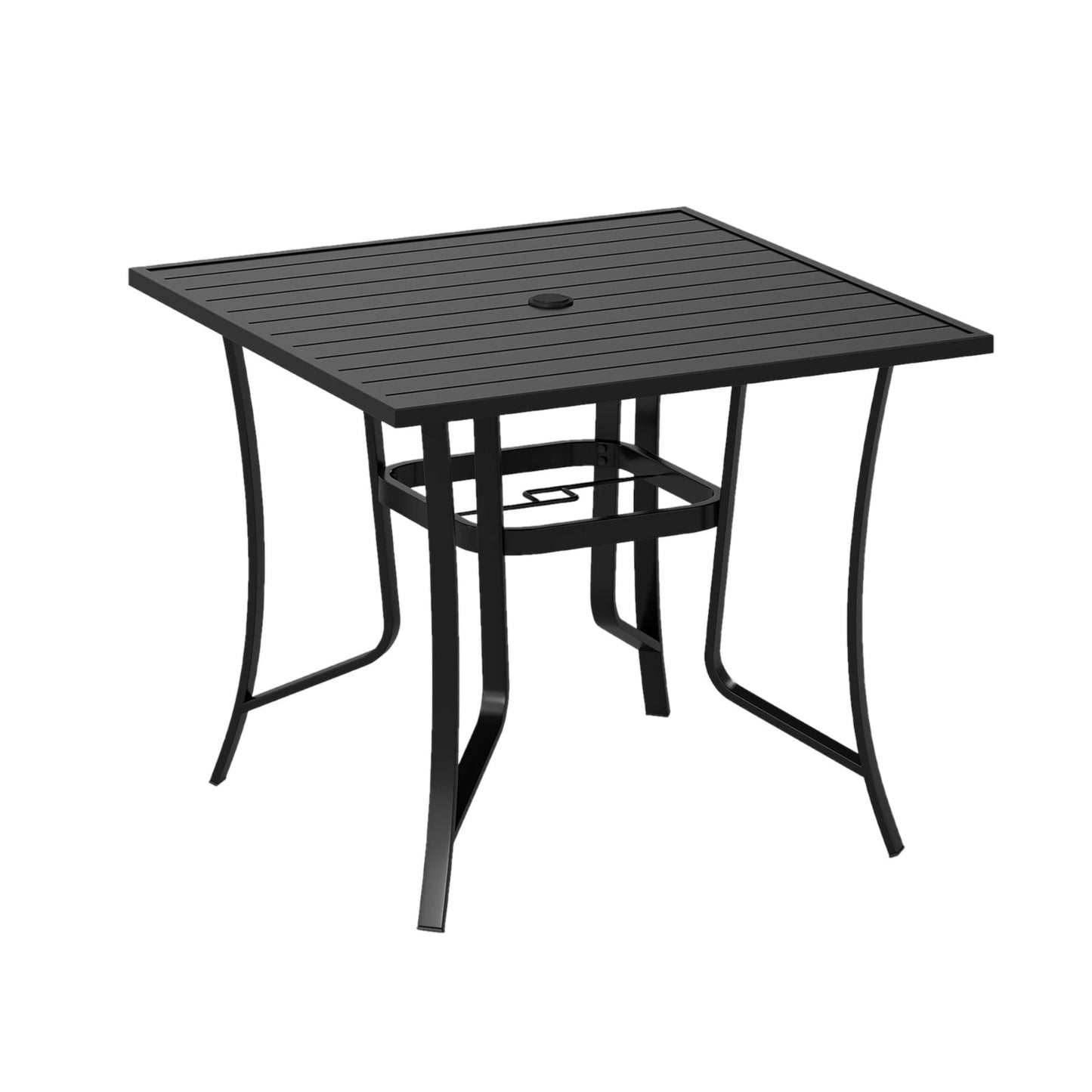 91CM Square Patio Table for 4 Outdoor Metal Dining Table with Umbrella Hole-Black