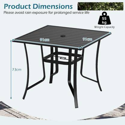 91CM Square Patio Table for 4 Outdoor Metal Dining Table with Umbrella Hole-Black
