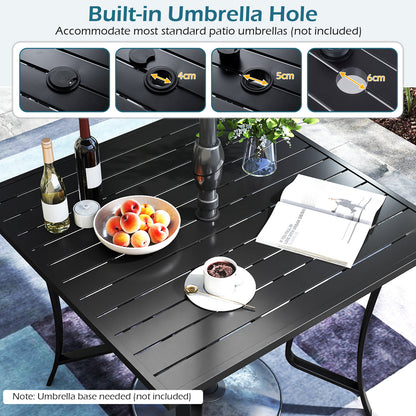 91CM Square Patio Table for 4 Outdoor Metal Dining Table with Umbrella Hole-Black