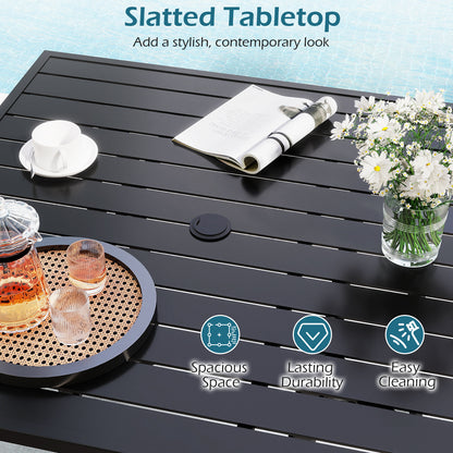 91CM Square Patio Table for 4 Outdoor Metal Dining Table with Umbrella Hole-Black