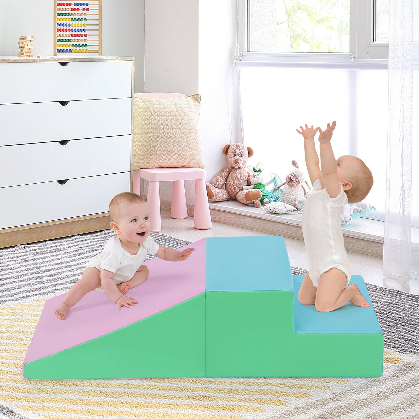 Toddler Climb and Crawl Foam Play Set-Pink &amp; Green