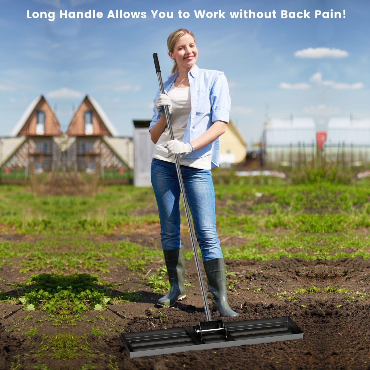 75/91/106 x 25cm Lawn Leveling Rak with Ergonomic Handle-91 x 25 cm-Black