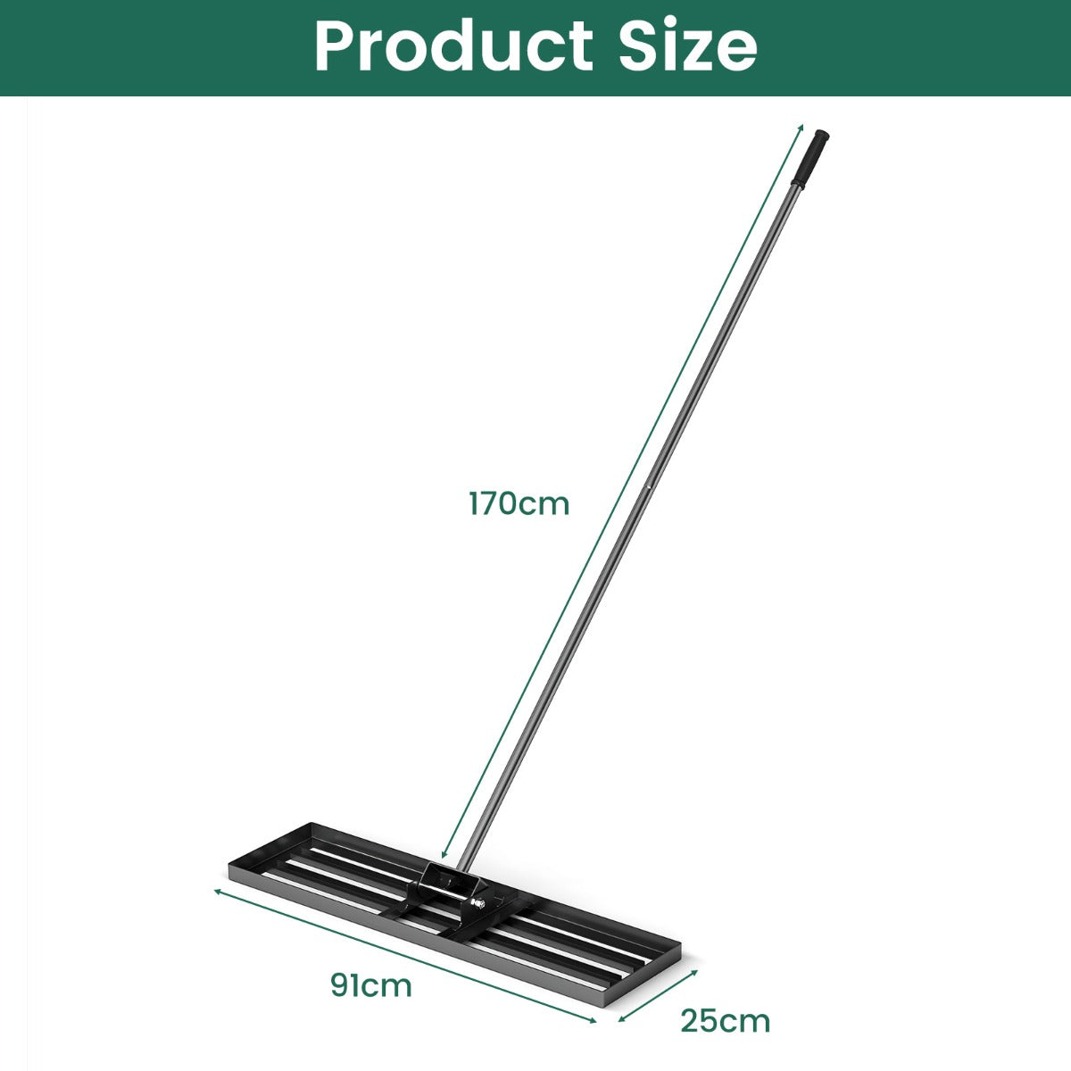 75/91/106 x 25cm Lawn Leveling Rak with Ergonomic Handle-91 x 25 cm-Black