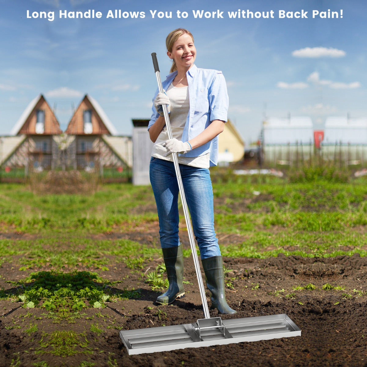 75/91/106 x 25cm Lawn Leveling Rak with Ergonomic Handle-91 x 25 cm-Silver