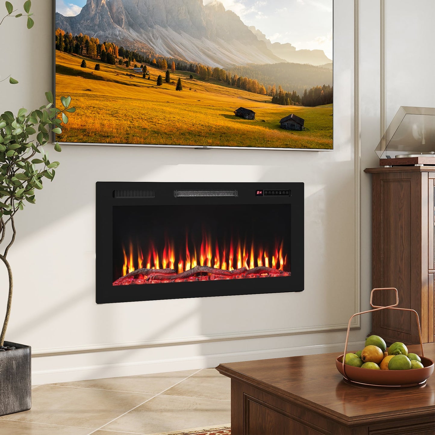 91cm Electric Fireplace with Remote and Multicolour Flame-91 cm