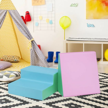 2 Pieces Soft Foam Indoor Toddler Climb Slide Activity Play Set-Pink