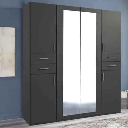 Fenton 4 Doors Wardrobe with 4 Drawers - Graphite