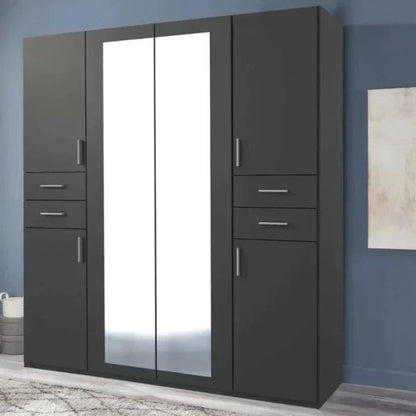 FENTON 6 Door 4 Drawers Mirrored Wardrobe Finish Graphite 180cm