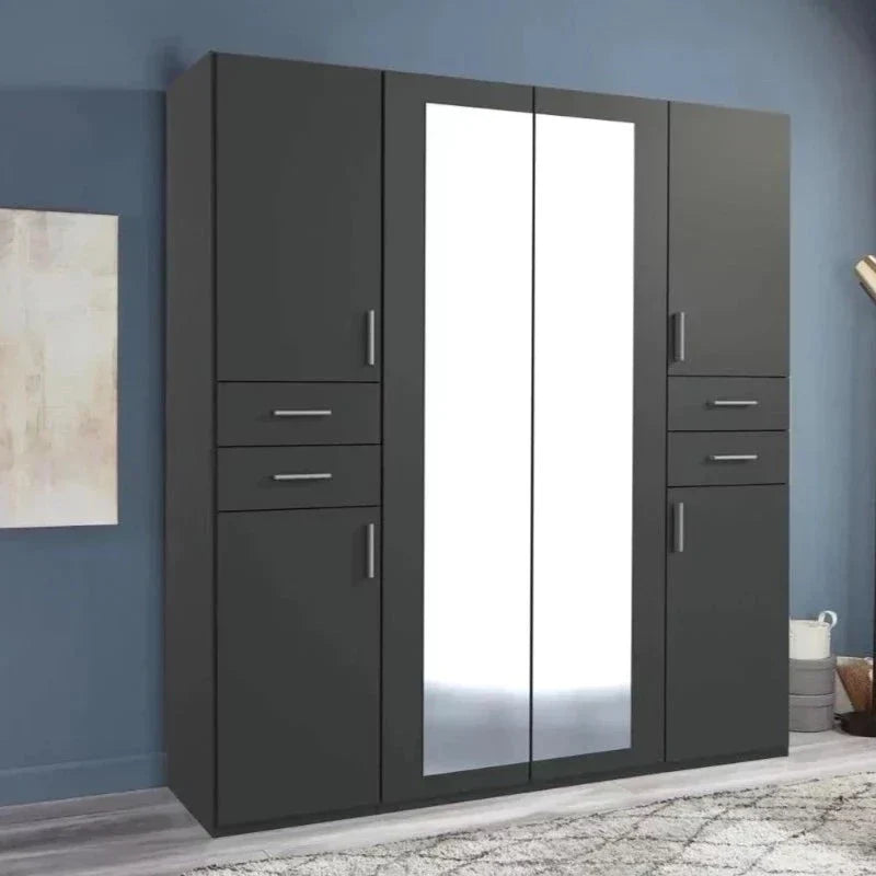 FENTON 6 Door 4 Drawers Mirrored Wardrobe Finish Graphite 180cm