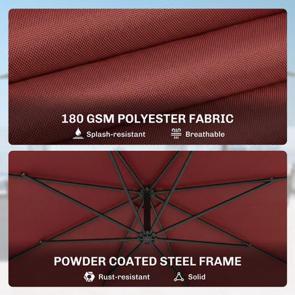 Outsunny 3 m Overhanging Cantilever Parasol, with Cross Base - Wine Red