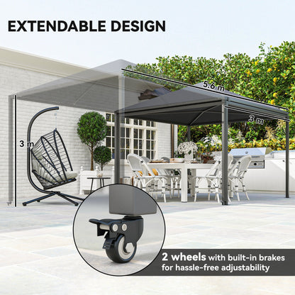 Outsunny 3 x 6m Garden Gazebo with Extendable Awning and Wheels,√Ç UPF30+ Outdoor√Ç Metal Gazebo√Ç Canopy√Ç Shelter√Ç for BBQ, Event, Party
