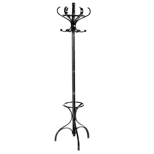 Practical Birch Coat Stand with 360°Rotating Top Tier for Hat & Jacket-Black
