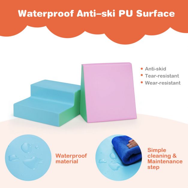 2 Pieces Soft Foam Indoor Toddler Climb Slide Activity Play Set-Pink