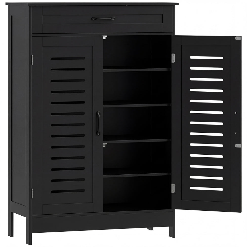 HOMCOM Shoe Cabinet with Louvered Doors, Modern Shoe Storage Cabinet with Drawer and Adjustable Shelves, Black